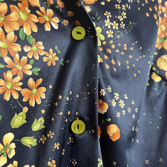 70’s Vintage Black Floral Print Long Sleeve Blouse Size L - Picture 4 of 7